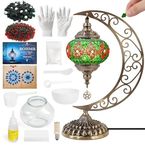 BOHMR DIY Turkish Mosaic Lamp Kit, Moon Stained Glass Lamp