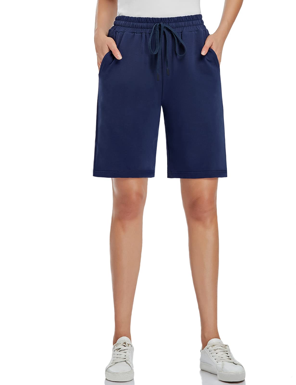 MOVE BEYOND Bermudas de Mujer con 3 Bolsillos con Cordón Ajustable Pantalones Cortos para Yoga Correr Ejercicio Salón