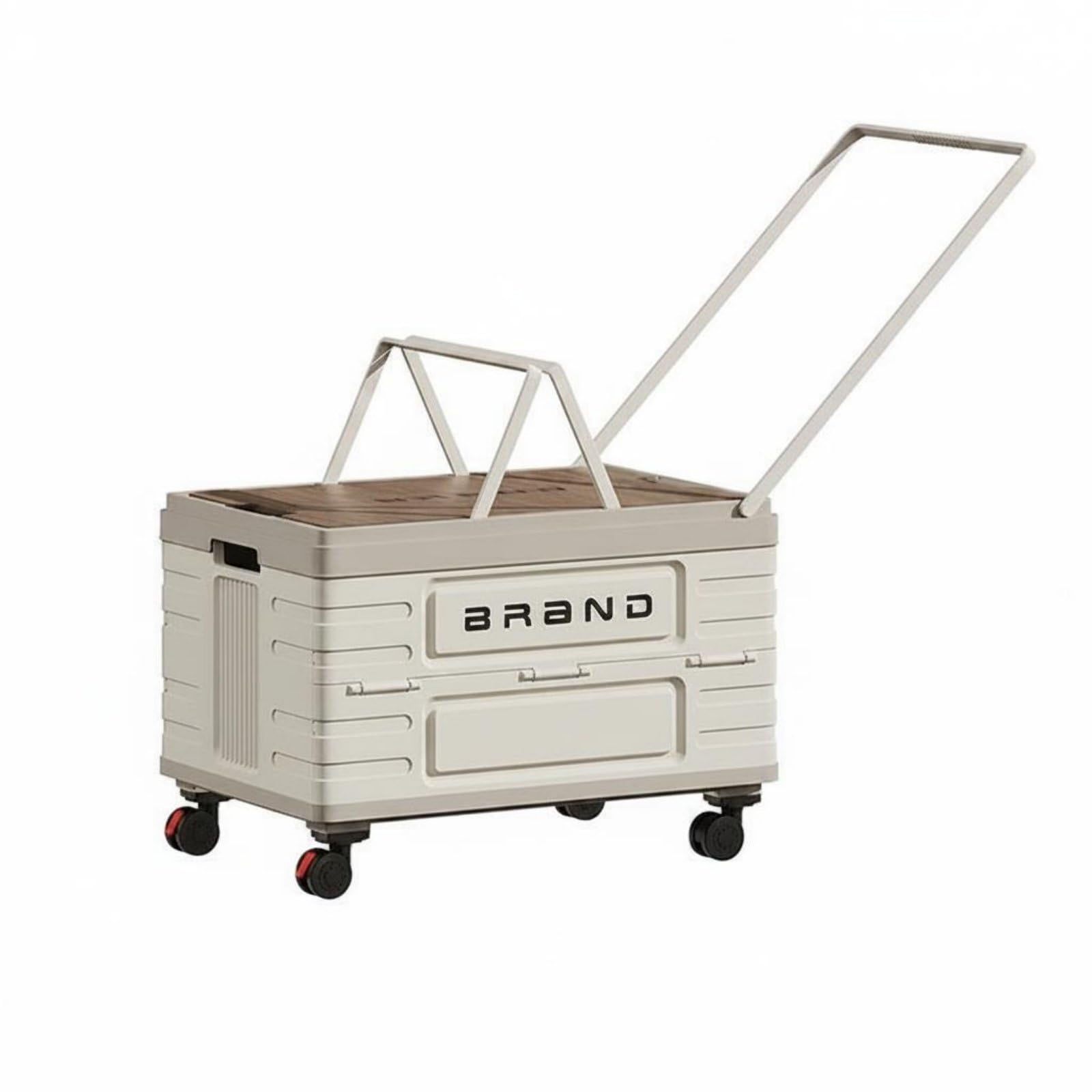 Colcolo Faltbare Aufbewahrungsbox Klappkiste Transportkiste Rollkiste Organizer mit Rollen Und Ziehgriff aus PP mit, Campingwagen Mit Zuggriff, 52L, Elegantes Weiß, Holzdeckel
