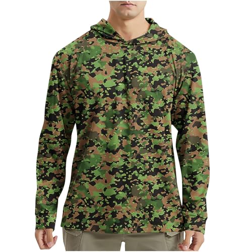 Men's UPF 50+ Sun Protection Hoodie Shirt Long Sleeve Vintage Fishing Outdoor Hiking Lightweight Camo Hooded Shirts