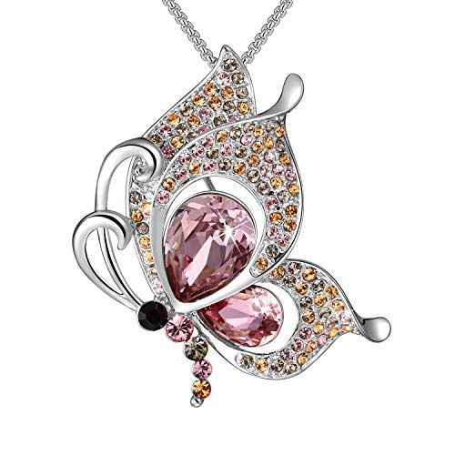 PLATO H Butterfly Pins Brooch Pink Crystals for Women Girls Unique Gift Dainty Jewelry Anniversary Unique Gift for Christmas Rhodium-Plated Alloy