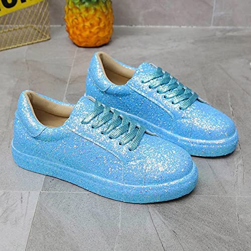 Women's Rhinestone Sneakers Ladies Fashion Sequin Round Head Lace Up Comfortable Flat Casual Shoes Women's Lace Up Casual Sneakers Glitter Sneakers4