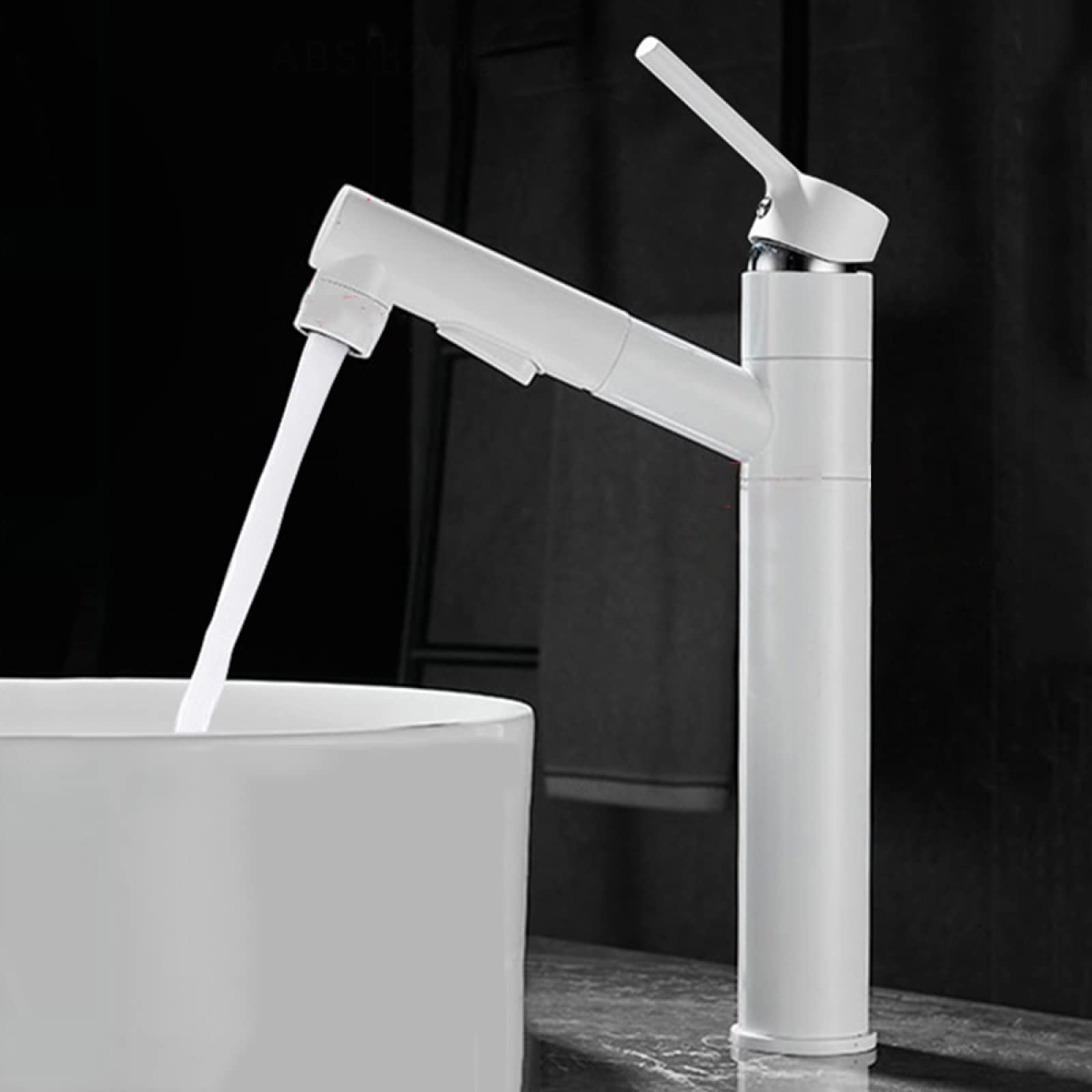 Rubinetto Lavabo con Doccetta Estraibile, Rubinetto Bagno Lavabo Ottone, 3 Funzioni Miscelatore Lavabo, Rubinetti Monocomando Regolazione a Caldo e Freddo, bianco, alto