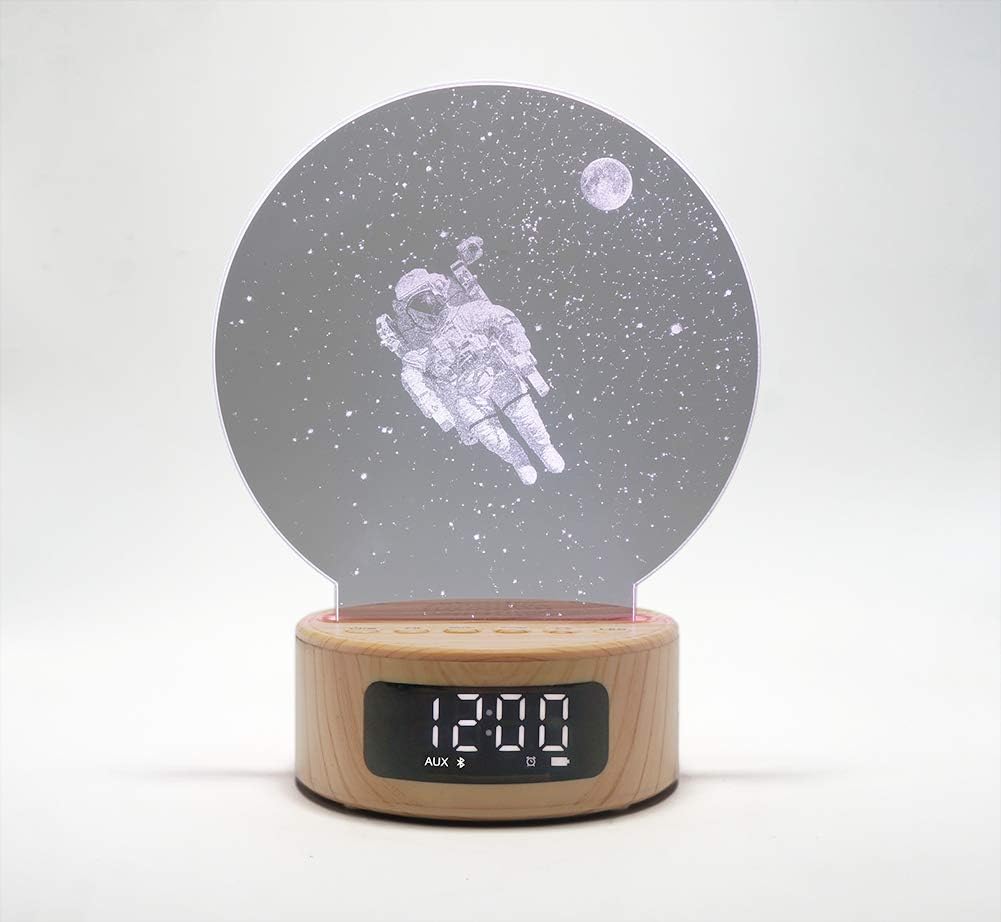 LED Night Light Alarm Clock Bluetooth Speaker with USB Charging, TF Slot and 7 Colors Changing for Home Decorations, Kids Bedroom and Gifts (Astronaut)