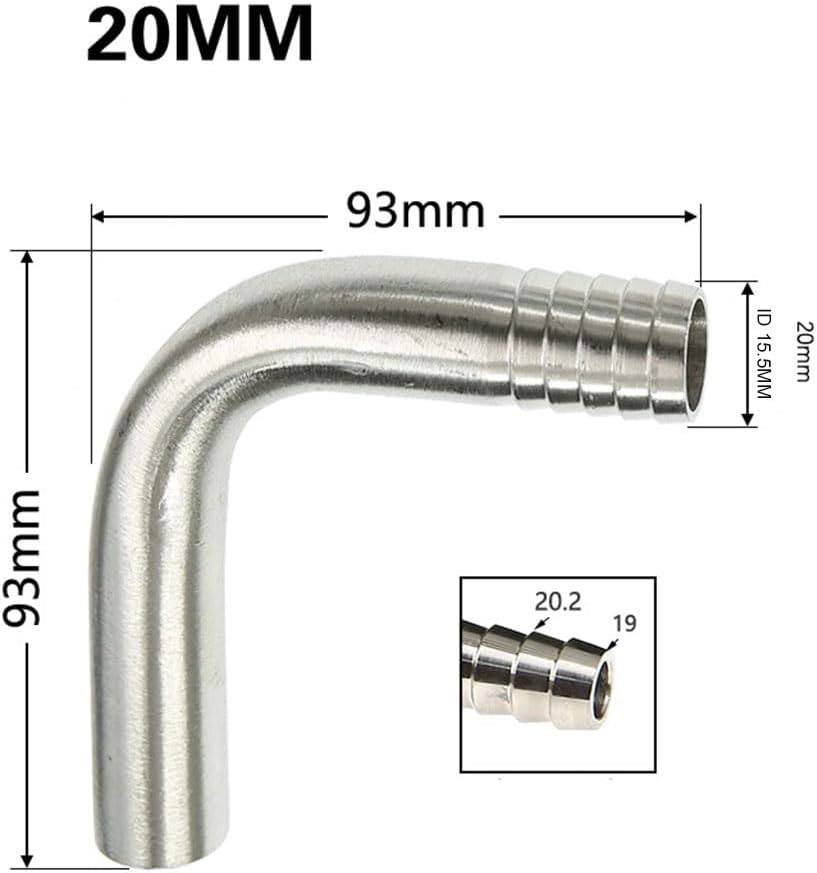 304 Stainless Steel 90 Degree Hose Barb Elbow Fitting - Sanitary Pipe Connector for 6mm to 25mm Hoses - 1 Piece(20mm)