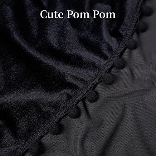 Glowsol Black Velvet Curtains Elegant Decor Valance Light Blocking Bedroom Window Valance Pom Pom Tasseled Rod Pocket Curtains ( 52"×15", Black, 1 Pcs ) #TOP4