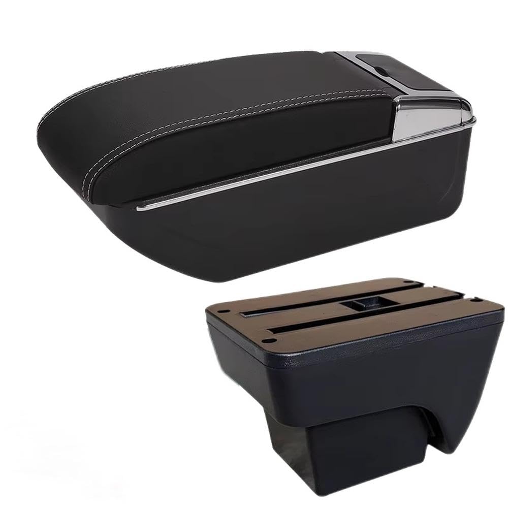 SXQPOCAR For Seat Arona For Ibiza 6L 6J 2017-2025 Car Armrest Box Auto Storage Box Retrofit Interior Accessories Replacement Parts(D3 Black white No USB)