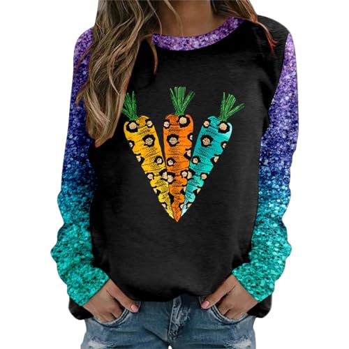 Sweat-shirt col rond femme orange à motif imprimé à manches longues M