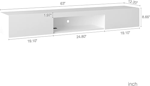 Miniatura 2 de KEIKI Soporte flotante para TV, centro de entretenimiento flotante montado en la pared con LED y toma de corriente para TV de 55, 60, 65 pulgadas,