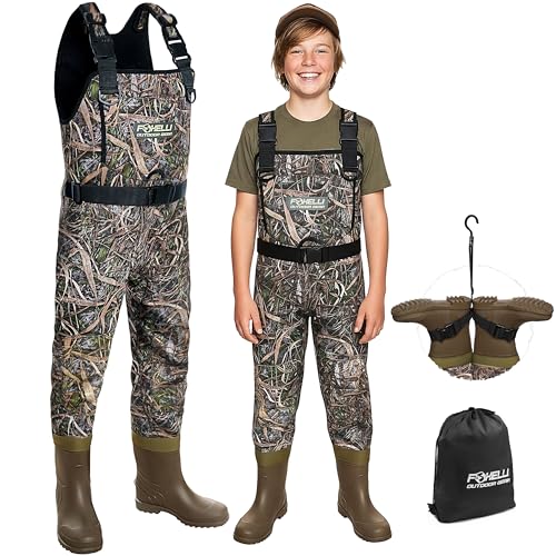 Foxelli Kids Chest Waders with Boots Waterproof 4mm Neoprene Kids Waders