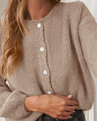 KIRUNDO Women’s Cardigans Casual Loose Button Up Long Sleeve Crewneck Knit Cardigan Sweaters Open Front Outerwear Coats3