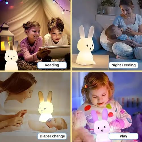 Image of One94Store Silicone Cute Bunny Night Light for Kids- Bunny LED Lamp Rabbit Light Animal Nightlight with 7 Changing Colors USB Rechargeable for Birthday Gifts (Pack of 10, Bunny)