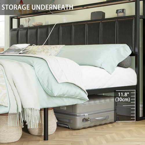 AMERLIFE LED Bed Frame with Drawers, Full Platform Bed Frame with 2-Tier Storage & Leather Upholstered & Charging Station Headboard, No Box Spring Needed, Noise Free, Easy Assembly, Black - Thumbnail 7