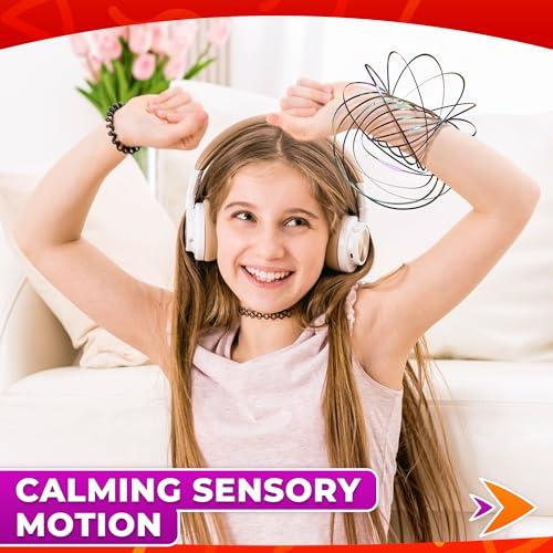 flow ring spinner ring arm toy 5134 - rugged corrosion resistant stainless steel geometric sensory spring toy changing colors compact size - comfortable fit magic flow bracelet with calming effect