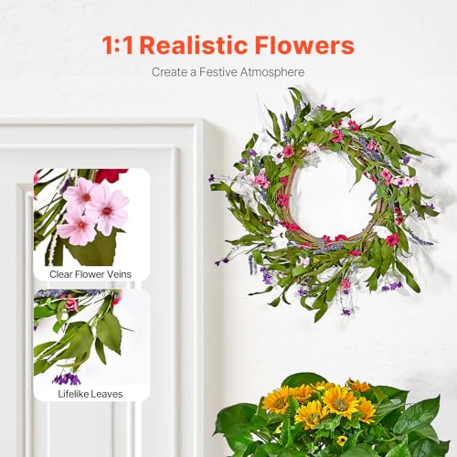 Image of VEVOR Spring Wreath for Front Door 22 Inch - Large Artificial Flower Wreath with Daisy & Lavender, Year-Round All Season Outdoor Indoor Door Decor