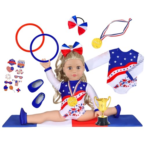 Ecore Fun 18 Inch Girl Doll Olympic Gymnastics Clothes and Accessories 8 Pieces Sports Training Outfits Doll Not Included