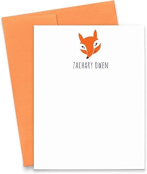 Personalized Fox stationary for kids, Forest Animals Baby shower thank you card, Personalized stationery for kids, Fox Stationery Set, Your choice of Colors and Quantity