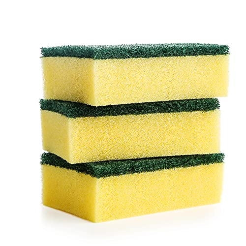 Decorrack 14 Cleaning Scrub Sponges For Kitchen, Dishes, Bathroom, Car Wash, One Scouring Scrubbing One Absorbent Side, Abrasive Scrubber Sponge Dish Pads, Heavy Duty, Green Yellow (Pack Of 14) #TOP3
