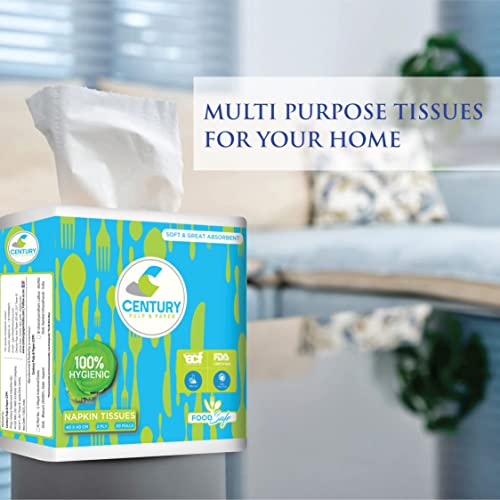 Image of Century Paper Napkins Food Safe | Made up of 100% Virgin Pulp, OBA-Free, FDA Certified and 100% Hygienic (40X40 cm, 2 Ply, Pack of 3, 150 Pulls)