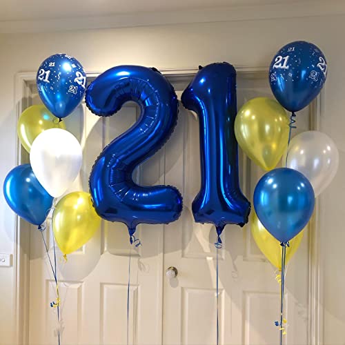 Image of 40 Inch Navy Blue 21 Number Balloons Giant Jumbo Huge 12 or 21 Foil Mylar Helium Number Digital Balloons Dark Blue Birthday Mylar Digital Balloons 12th 21st Birthday Anniversary Events Party
