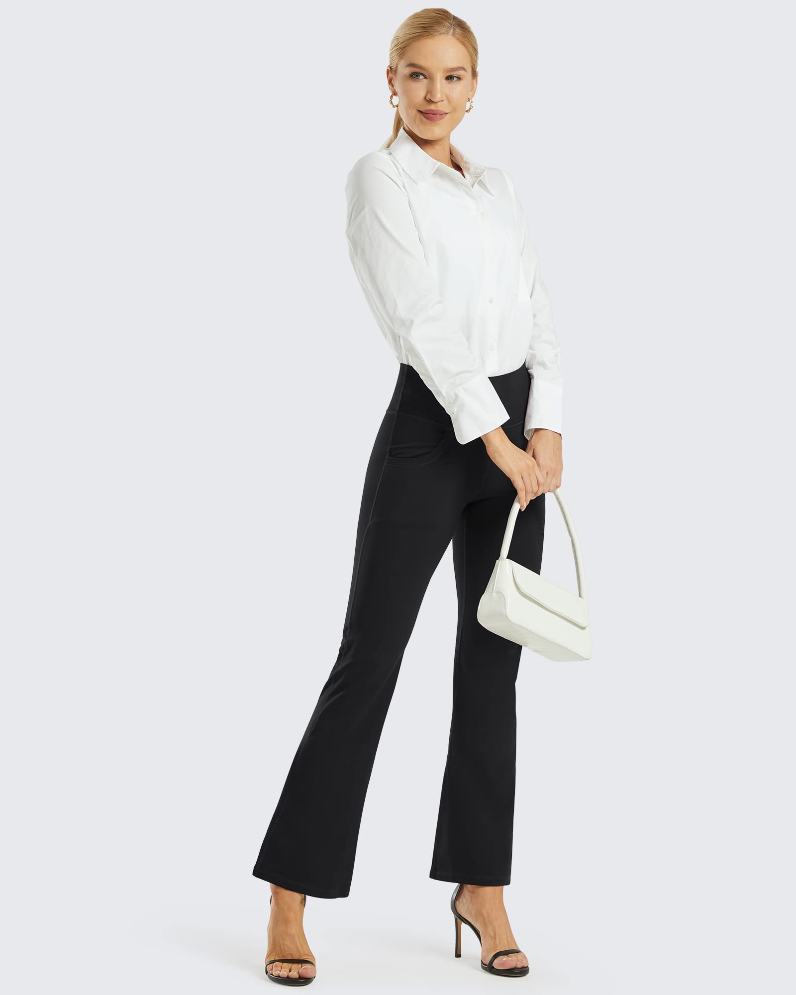 Promover Pantalon de yoga évasé à taille haute avec poches style legging décontracté, Taille S