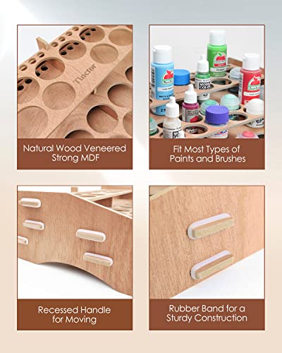 Image of tinctor Wooden Paint Organizer & Paint Brush Holder, for 44 Bottles & 22 Brushes Storage - Craft Acrylic Miniature Paint Rack