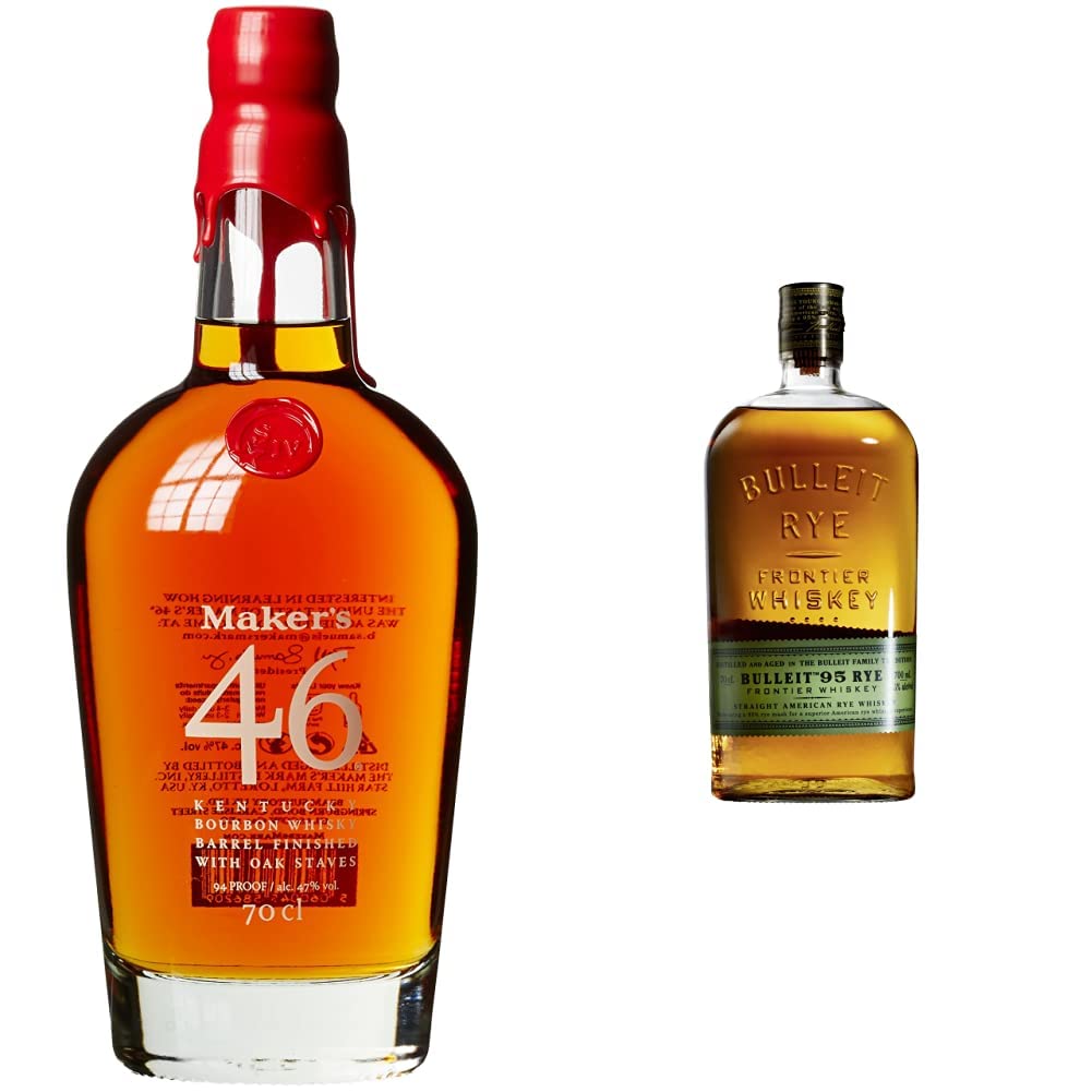 Maker's Mark 46 Bourbon Whiskey (1 x 0.7 l) & Bulleit 95 Rye Bourbon Small Batch American Frontier Whiskey 95%-iger, hoher Roggenanteil Aromatischer, 45,6% vol 700ml