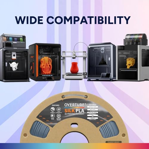 Image of OVERTURE Silk PLA Filament 1.75mm, Clog-Free Shiny, Metallic Shine 3D Printer Filament, 1kg Spool (2.2lbs), Ideal for Cosplay Jewelry & Home Decor (Silk Gray)