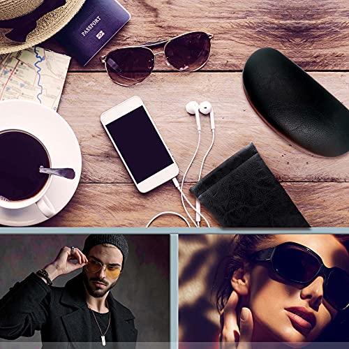 Image of MyEyeglassCase Combo Sunglasses Case & Soft Glasses Pouch in Black Distressed Faux Leather - Medium to Large Dorable Clash Shell with Microfiber pouch and Cloth (AS113 Combo Black)