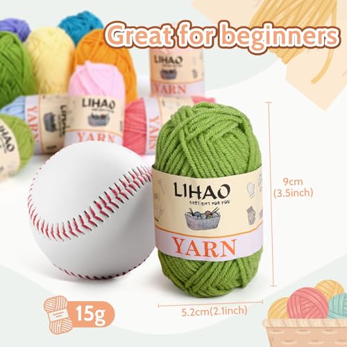 LIHAO Crochet Yarn for Crocheting, 4ply Cotton Yarns, Milk Cotton Yarn, Soft Knitting Yarn for Crafts Multicolor Yarn Skeins, for Beginners Adults Kids Crafts(12 x 15g)