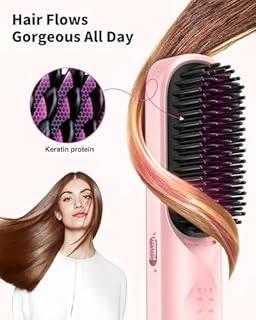 Bopcal Cordless Hair Straightener Brush - Portable Hair Straightening Brush for Travel - 300M Negative Ions for Frizz-Free Shine, Touch Up On-The-Go, Fast Heating, Gift for Women, 10,000mAh