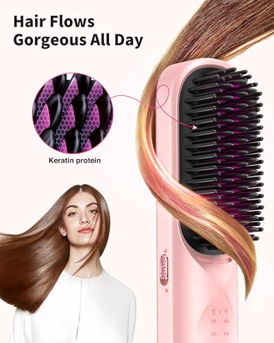 Image of Bopcal Cordless Hair Straightener Brush, 10000mAh Ionic Heated Comb, 6 Temp | Portable Rechargeable Hair Styling Brush with MCH Fast Heating, Ceramic Ionic Care, Anti-frizz Smoothing for Travel Use