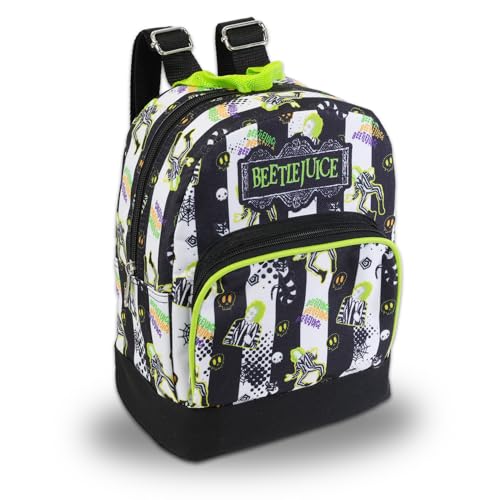 WARNER BROS PICTURES Beetlejuice Mini Backpack Bundle - 10” Canvas Beetlejuice Backpack with Front Pocket and Bottle | Beetlejuice Backpack Purse Set for Girls2