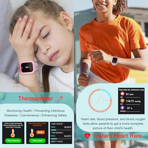 LogHog 4G Kids Smart Watches Girls Unlocked Wrist Phone with Real Time GPS Tracking,Video Calling,Camera,Temperature,Heartrate Monitor Global Kids Phone Watch for Children2