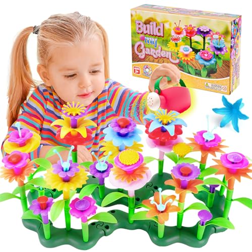 Image of FUNZBO 99pcs Girls Flower Garden Building Toys Set - Spring Toys for 3 4 5 6 7 8 9 Years Old Girls, STEM Montessori Educational Toys for Toddlers Kids,Sorting & Stacking Toy for Birthday Gifts