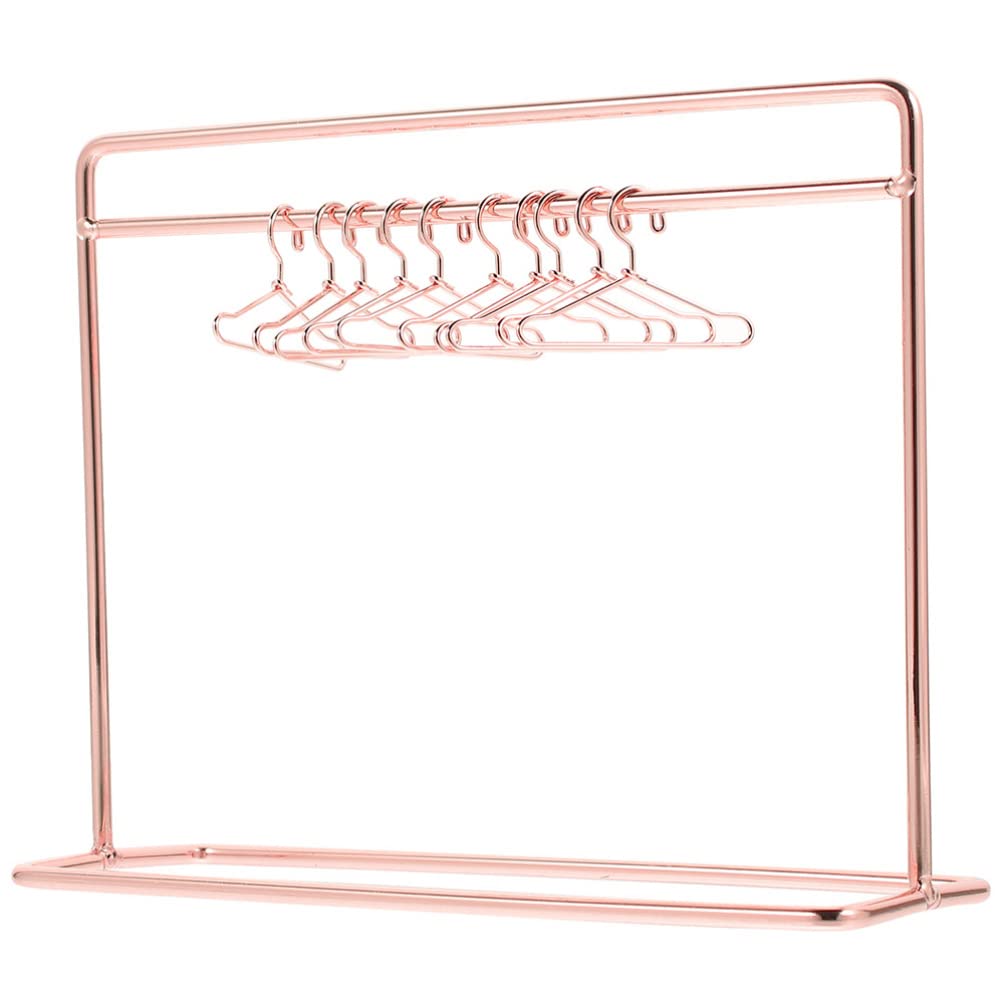 Toddmomy 1 Set Miniature Doll Garment Rack,Metal Doll Garment Rack with Clothes Hangers Mini Doll Wardrobe Furniture Accessories for Dollhouse Supplies,Rose Gold