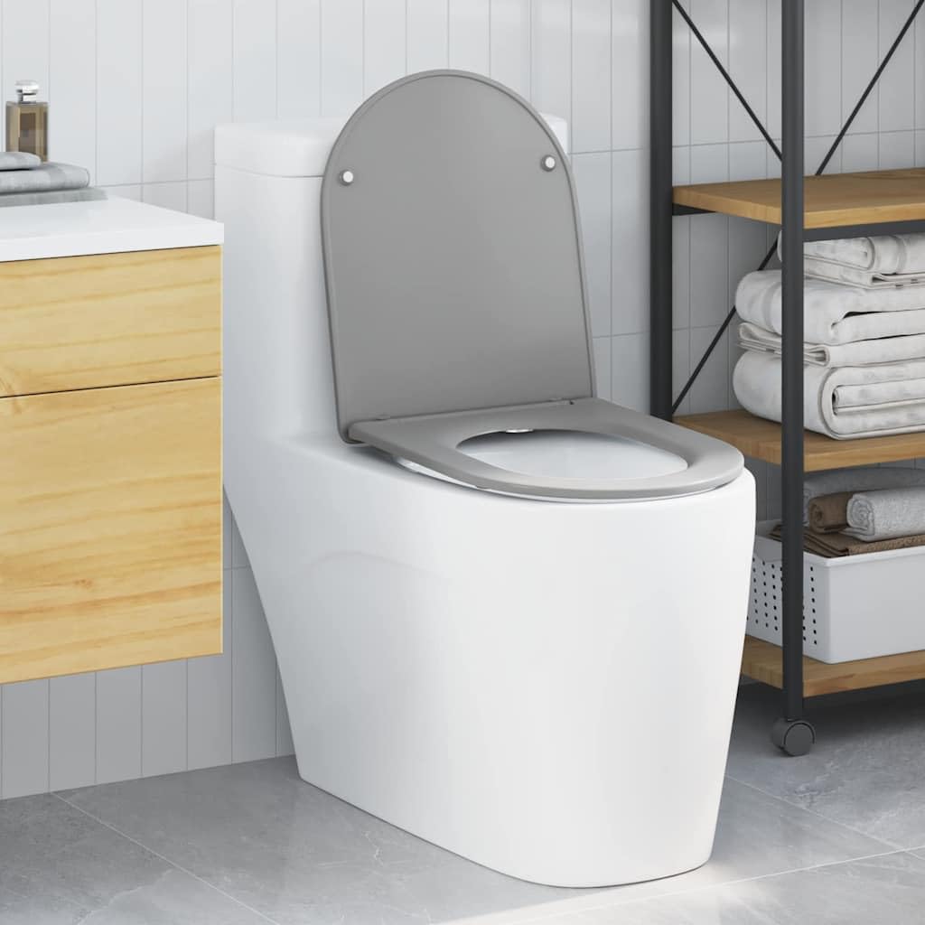 Asiento de inodoro gris Duroplast 47 x 36 x 3,4 cm, tapa universal de inodoro con descenso automático, extraíble y fácil de limpiar, asiento sanitario estable para baño y aseo de invitados