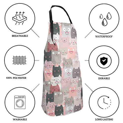 Oplp Funny Pink Cute Cats 3 Piece Kitchen Set Waterproof Apron With Oven Mitt And Pot Holder Cooking Adjustable Apron Microwave Glove Potholder #TOP4