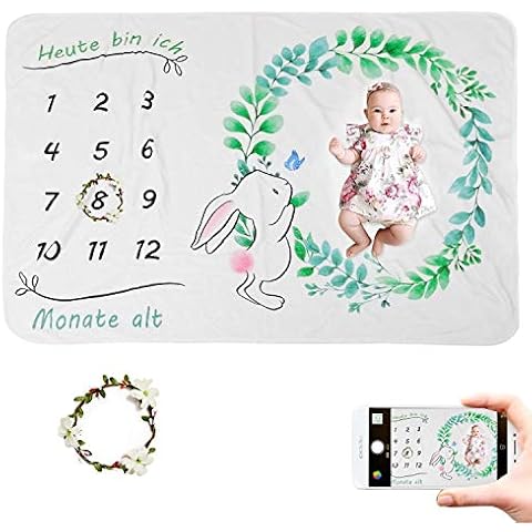 JMITHA Baby Monthly Milestone Blanket, Christmas Photo Props Background Super Soft Baby Swaddling Blanket for Newborn Infants (Rabbit) Cover