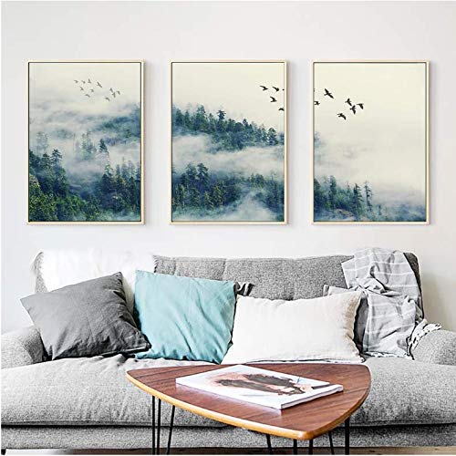 Tableau Forêt et Oiseaux Décoration Nature pour Salon 50x70cm sans Cadre