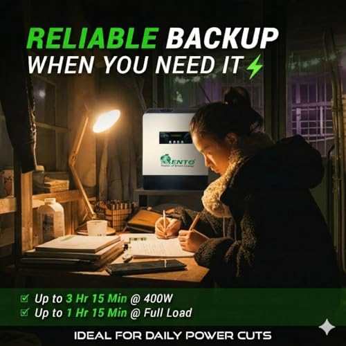 Image of Lento 1.1KVA 12.8V Lithium Battery Inverter for Home | Up to 3Hr 15Min Power Backup @400W | Pure Sine Wave UPS | Inbuilt LiFePO4 Battery | Wall Mount Design | LCD Display