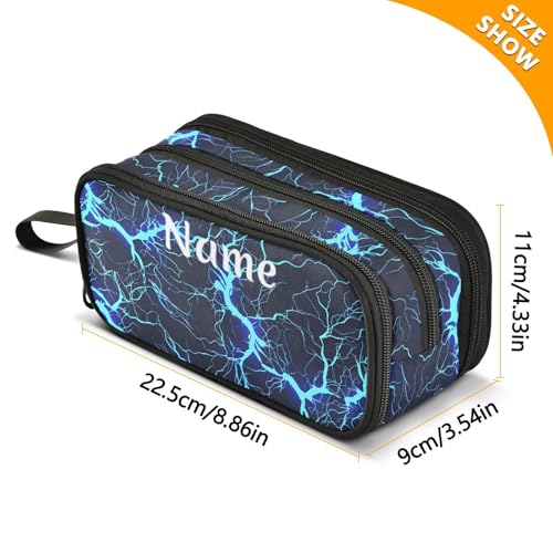 Image of Custom Dark Blue Electric Lightning Pencil Case Box Boys Girls Personalized Name Large Pencil Pouch Stationery Pen Bag Organizer for Kids Adults School Office