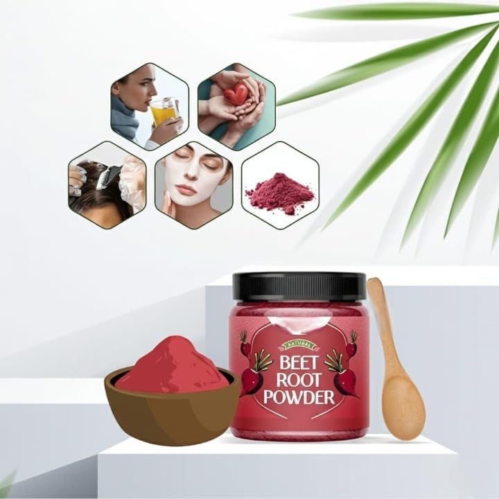 Pure & Natural Beetroot Powder for Health, Skin & Hair with Wooden Spoon - 200g | 7 Oz
