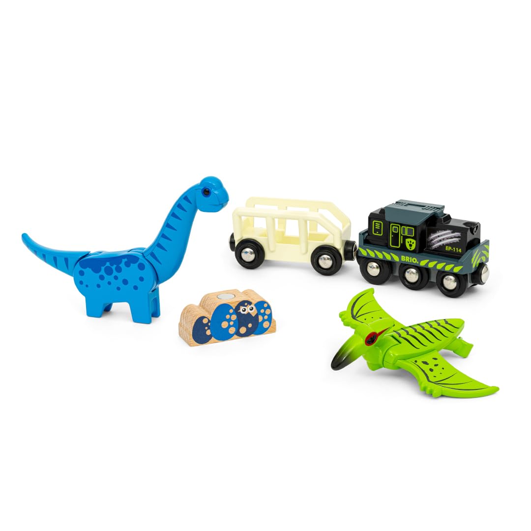BRIO World - 36096 - Train à Piles Dinosaure - Train électrique - Dinosaure Inclus - pour Circuit de Train en Bois - Jouet Mixte à partir de 3 Ans