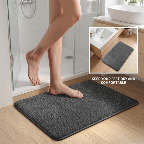 YIHOUSE Bathroom Rug Set 2 Piece, Memory Foam Dark Grey Bath Mat Set Non-Slip Quick Dry Bath Mats for Bathrooom, Super Absorbent Washable Bath Rug for Bathroom Floor Sink Tub and Shower by YIHOUSE - Used condition - Image 2