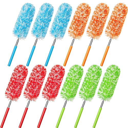 Image of Tanlade 12 Pcs Microfiber Feather Duster for Cleaning, Extendable 13-31 Inch Ceiling Fan Duster with Bendable Head, Washable Tools for Ceiling Fans, Furniture, Car, Cobwebs (Bright Color)