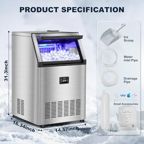 Image of Commercial Ice Maker Machine, 160 lbs /24H with 30 lbs Storage Bin