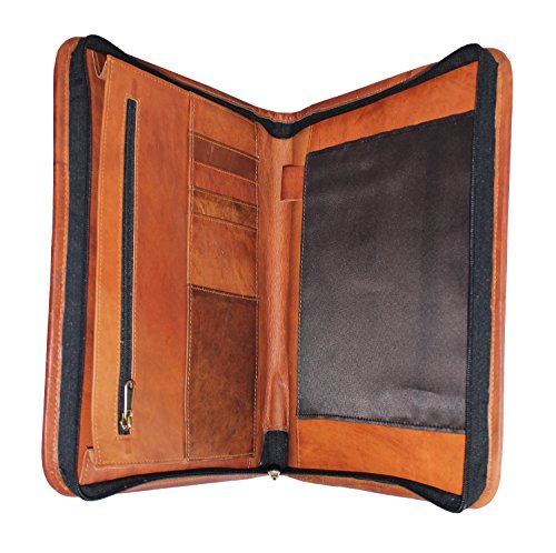 Jyos Leather Business Portfolio, Hidden Briefcase Handle Leather Folder, Leather Padfolio, Zippered Close Personal Organizer (Brown) #TOP1