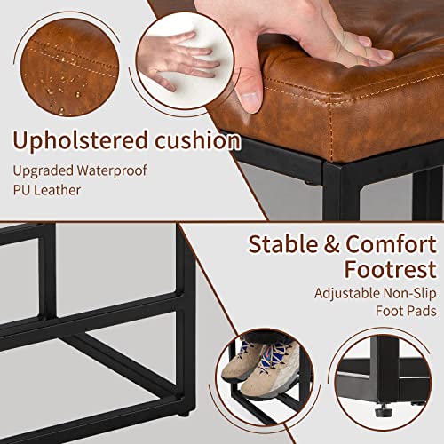 Heugah Bar Stools Set Of 4, Modern Backless Bar Stools With Metal Legs, Industrial Faux Leather Counter Height Bar Stools For Kitchen Island (Brown, 24 Inch) #TOP3