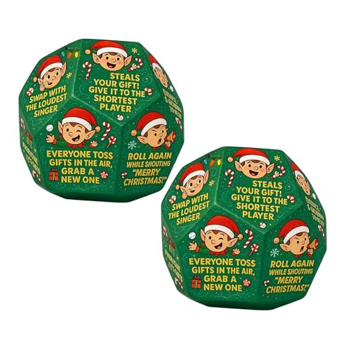 Santa Swap Gift Exchange Dice Game, Hilarious Roll a Snowman Dice Game, Gift Exchange Games Dices, Christmas Stocking Stuffers Gifts for Xmas Party and Family Night Holiday (Green 2Pcs)